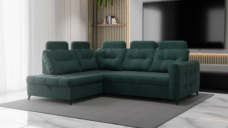 Ecksofa Schlafsofa Sofa WENDIE Stoff Hold Me Meeresgrün Ottomane Links von Fun Moebel