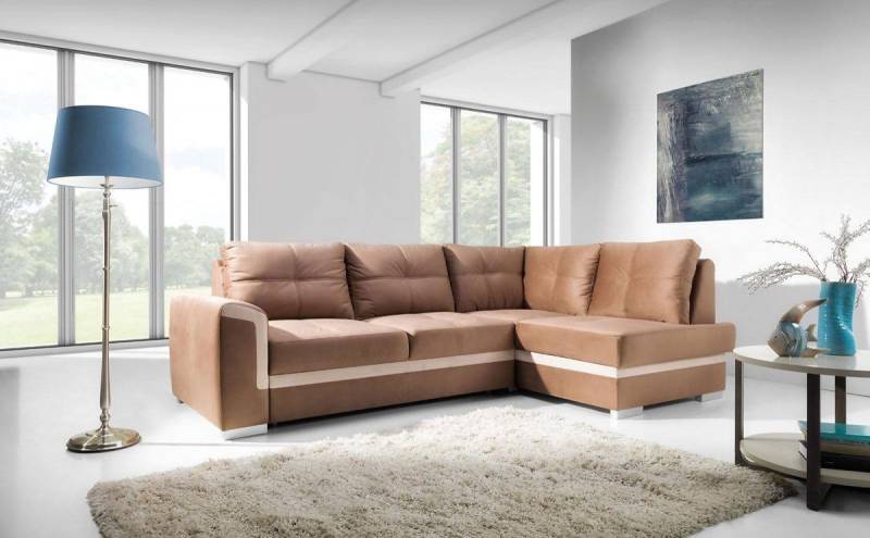 Ecksofa Schlafsofa VERONIK MINI Hellbraun / Beige Ottomane Rechts von Fun Moebel