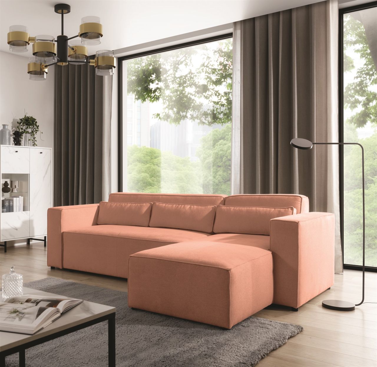 Ecksofa Schlafsofa WALDO Stoff Brooklyn Coral Ottomane Rechts Ecksofa Schlafsofa WALDO Stoff Brooklyn Coral Ottomane Rechts von Fun Möbel