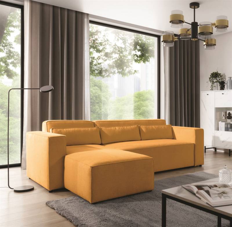 Ecksofa Schlafsofa WALDO Stoff Brooklyn Mostaza Ottomane Links von Fun Möbel