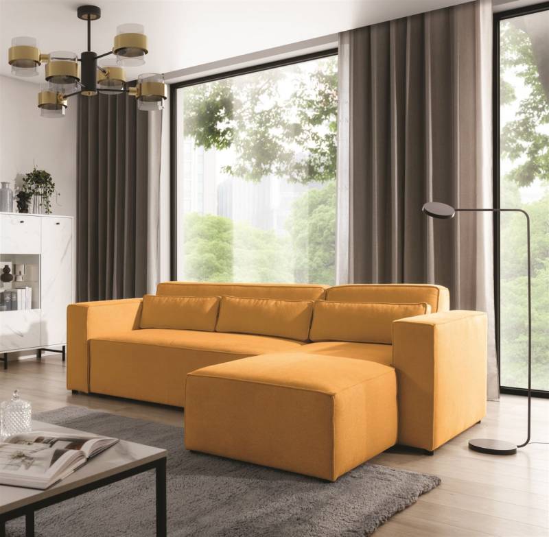Ecksofa Schlafsofa WALDO Stoff Brooklyn Mostaza Ottomane Rechts von Fun Möbel