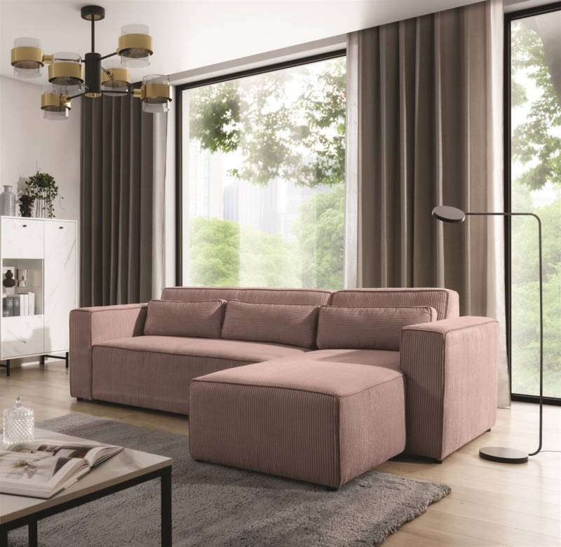 Ecksofa Schlafsofa WALDO Stoff Poso Altrosa Ottomane Rechts von Fun Möbel