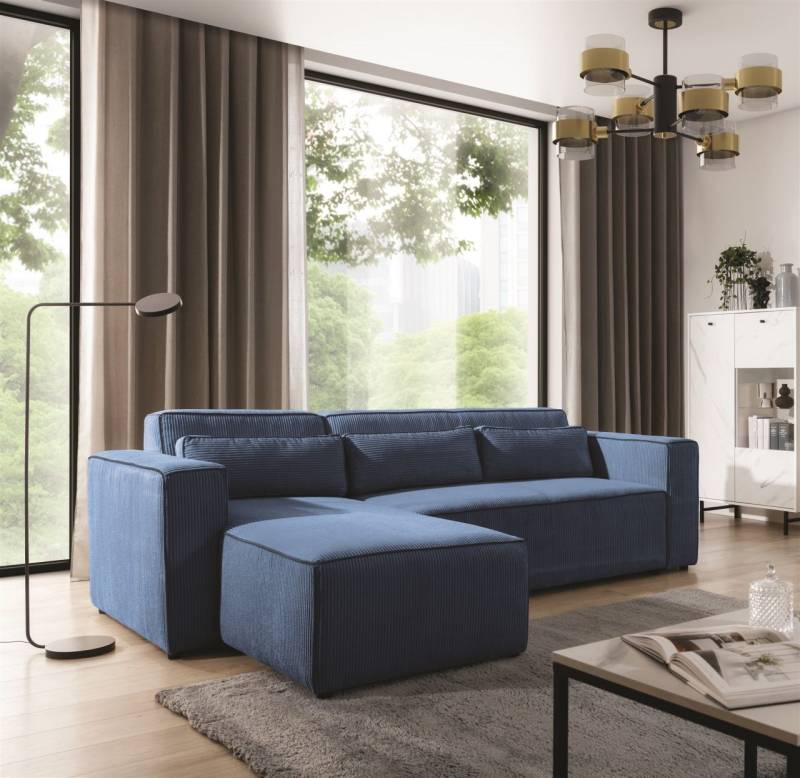 Ecksofa Schlafsofa WALDO Stoff Poso Blau Ottomane Links von Fun Möbel
