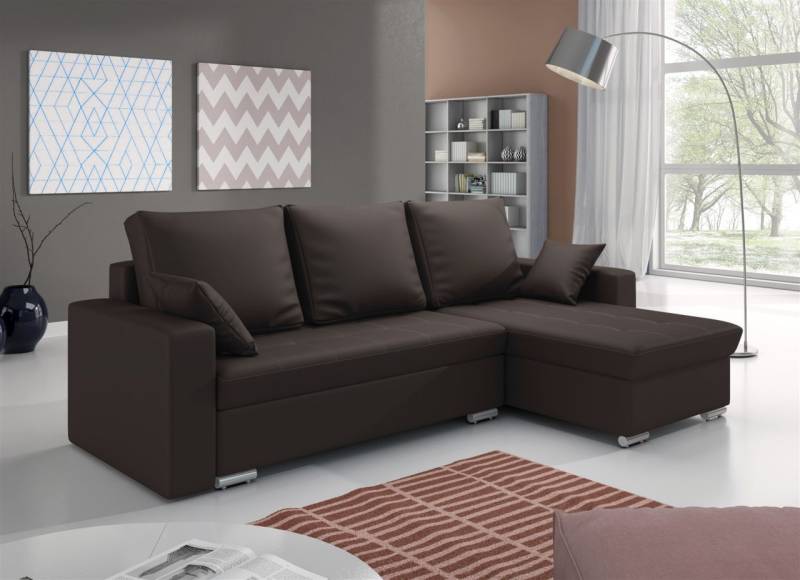 Ecksofa Sofa ADARA mit Schlaffunktion Kunstleder Braun Ottomane Rechts von Fun Moebel