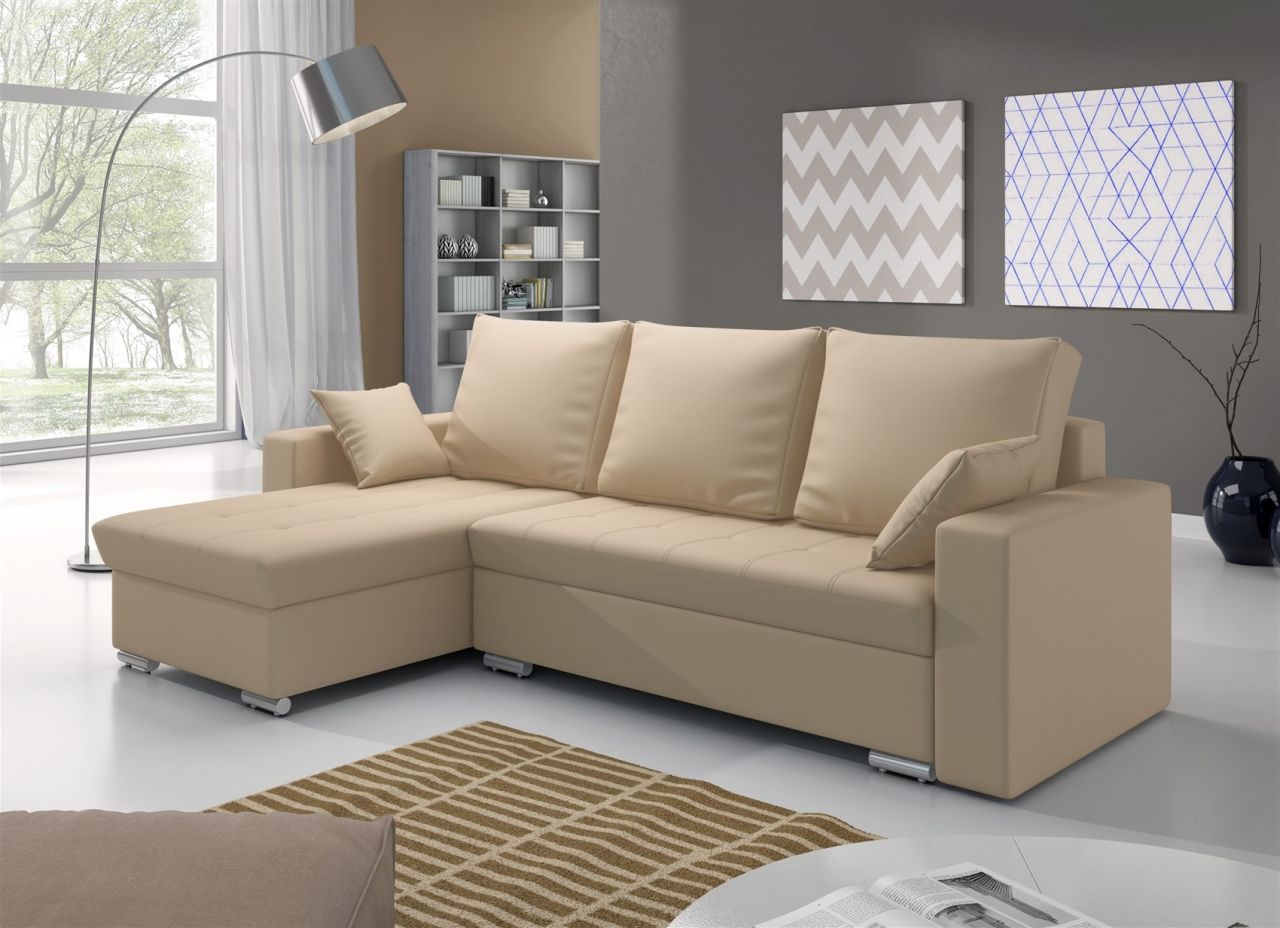 Ecksofa Sofa ADARA mit Schlaffunktion Kunstleder Creme Ottomane Links von Fun Moebel