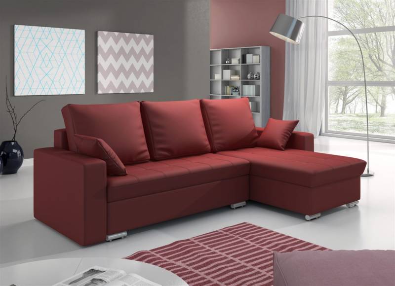Ecksofa Sofa ADARA mit Schlaffunktion Kunstleder Rot Ottomane Rechts von Fun Moebel