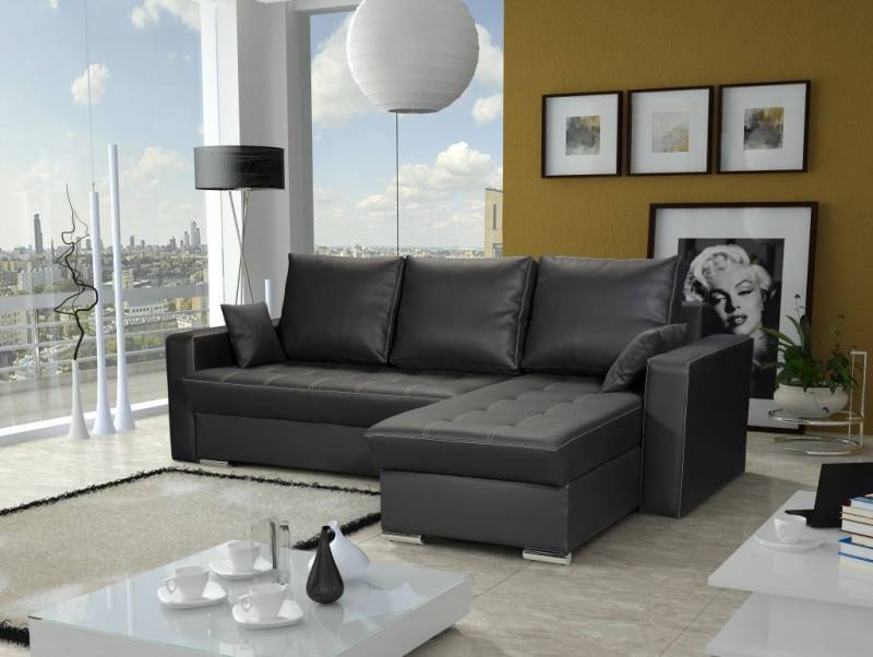 Ecksofa Sofa ADARA mit Schlaffunktion Kunstleder Schwarz Otto.. Rechts von Fun Moebel