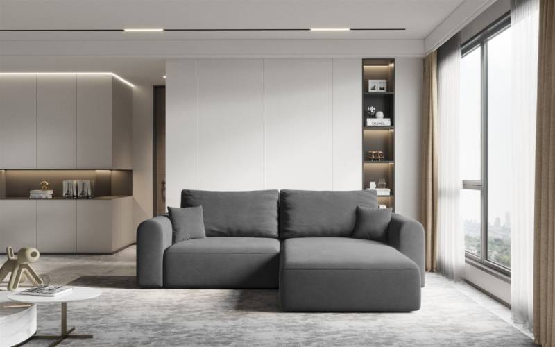 Ecksofa Sofa FLAVIO mit Schlaffunktion Stoff Castel Dunkelgrau Ottomane Rechts Ecksofa Sofa FLAVIO mit Schlaffunktion Stoff Castel Dunkelgrau Ottomane Rechts von Fun Möbel