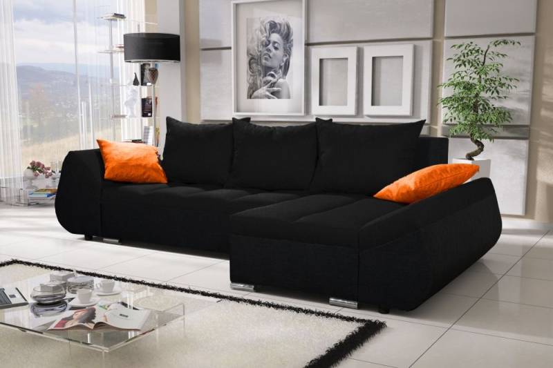 Ecksofa Sofa KLEO mit Schlaffunktion Schwarz Ottomane Rechts von Fun Moebel