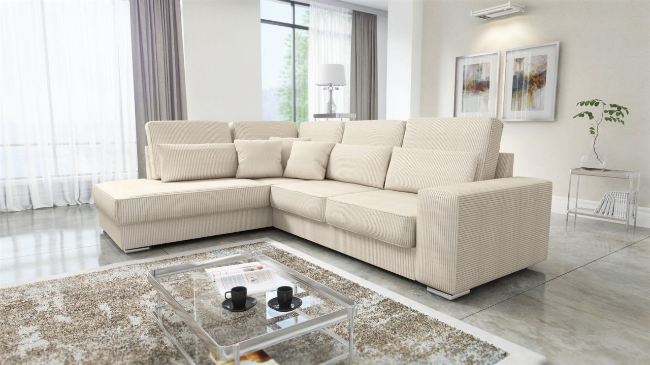 Ecksofa Sofa NEVIO XL Stoff Scala Creme Ottomane Links von Fun Möbel