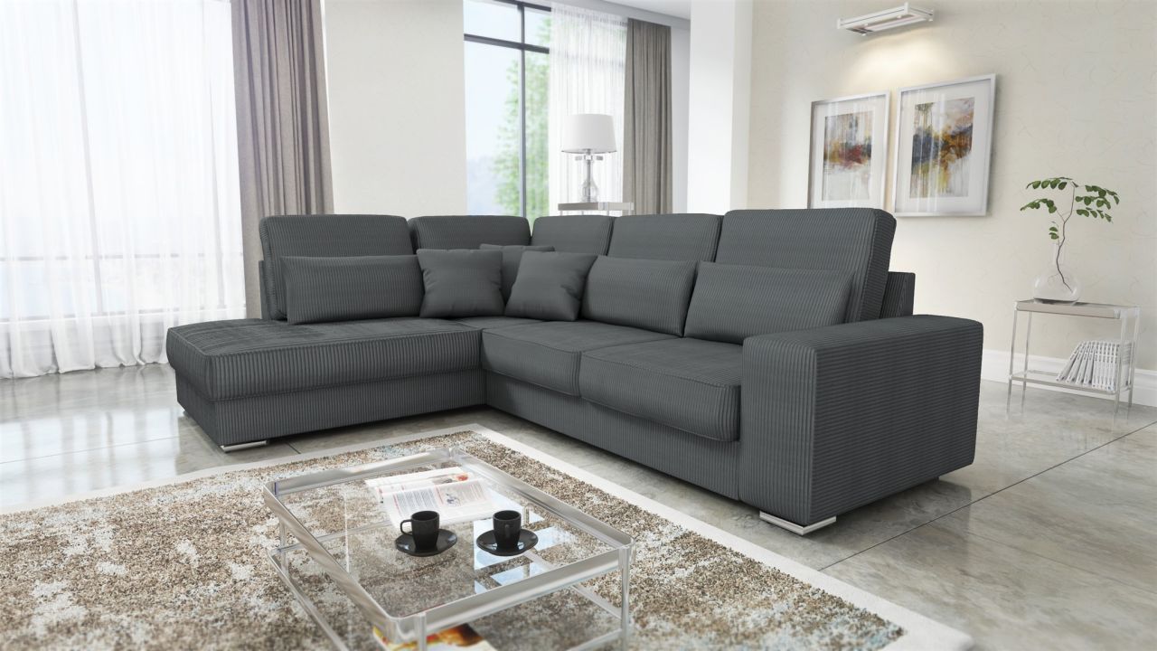 Ecksofa Sofa NEVIO XL Stoff Scala Dunkelgrau Ottomane Links von Fun Möbel