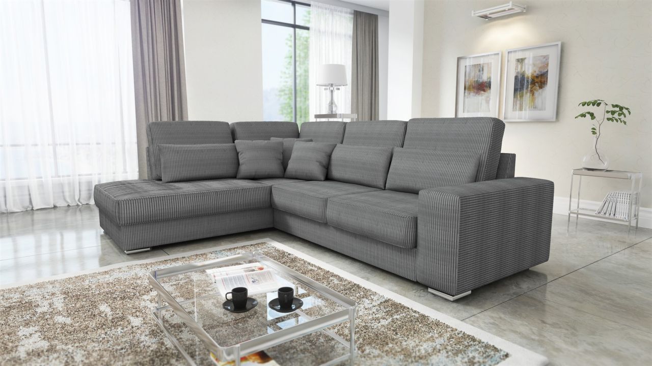 Ecksofa Sofa NEVIO XL Stoff Scala Grau Ottomane Links Ecksofa Sofa NEVIO XL Stoff Scala Grau Ottomane Links von Fun Möbel