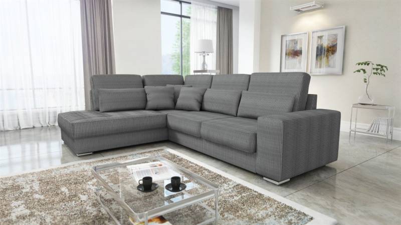 Ecksofa Sofa NEVIO XL Stoff Scala Grau Ottomane Links von Fun Möbel