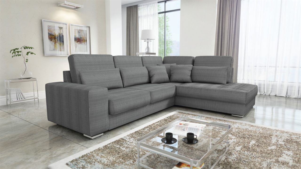 Ecksofa Sofa NEVIO XL Stoff Scala Grau Ottomane Rechts von Fun Möbel