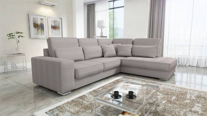Ecksofa Sofa NEVIO XL Stoff Scala Graubraun Ottomane Rechts von Fun Möbel