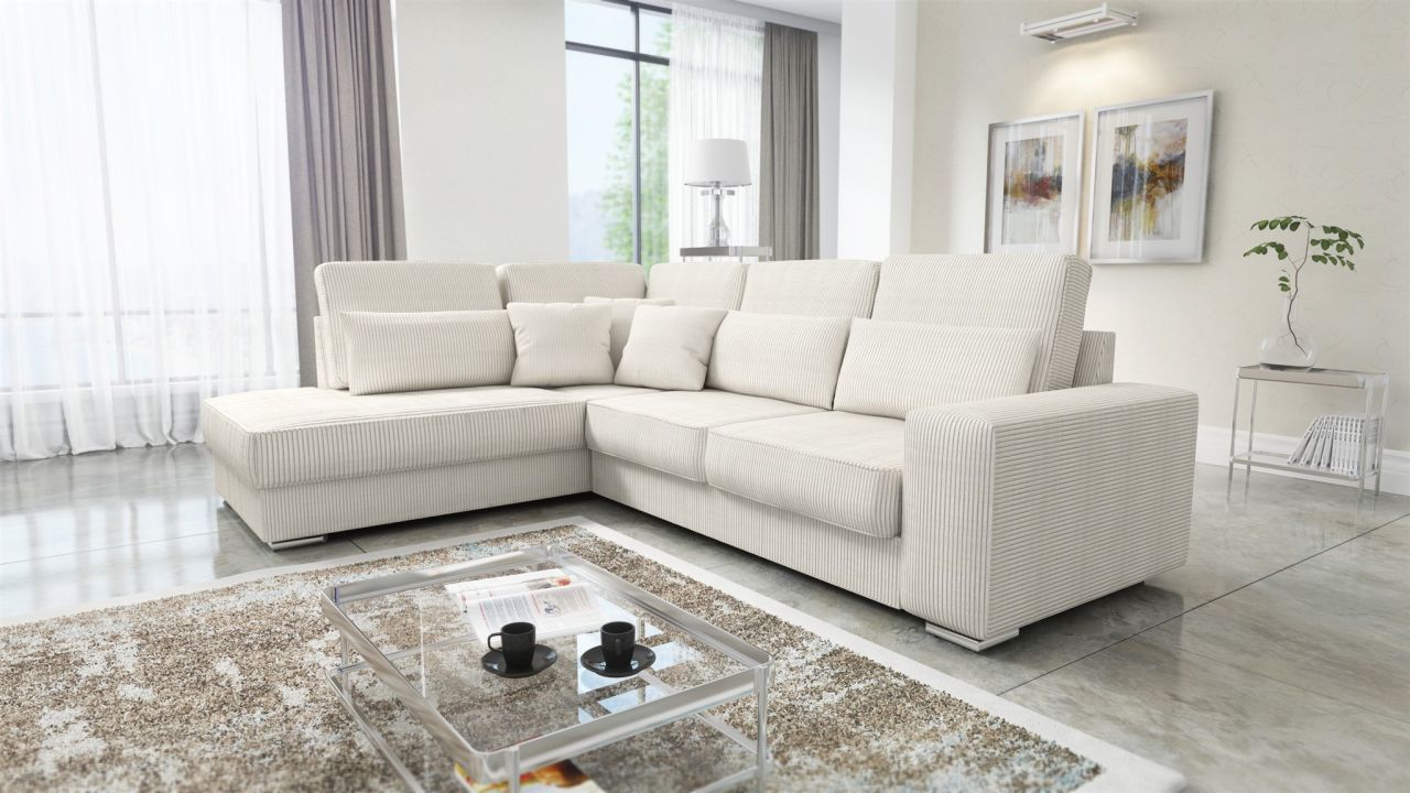 Ecksofa Sofa NEVIO XL Stoff Scala Hellbeige Ottomane Links von Fun Möbel