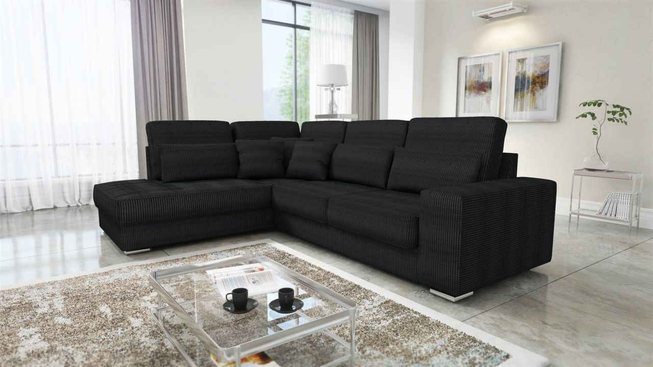 Ecksofa Sofa NEVIO XL Stoff Scala Schwarz Ottomane Links von Fun Möbel