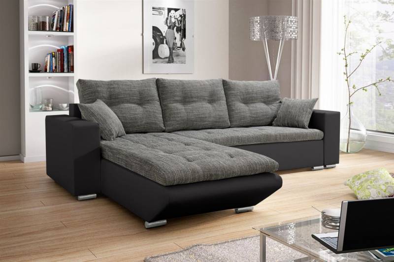 Ecksofa Sofa NINO mit Schlaffunktion Schwarz-Grau Ottomane Links von Fun Moebel