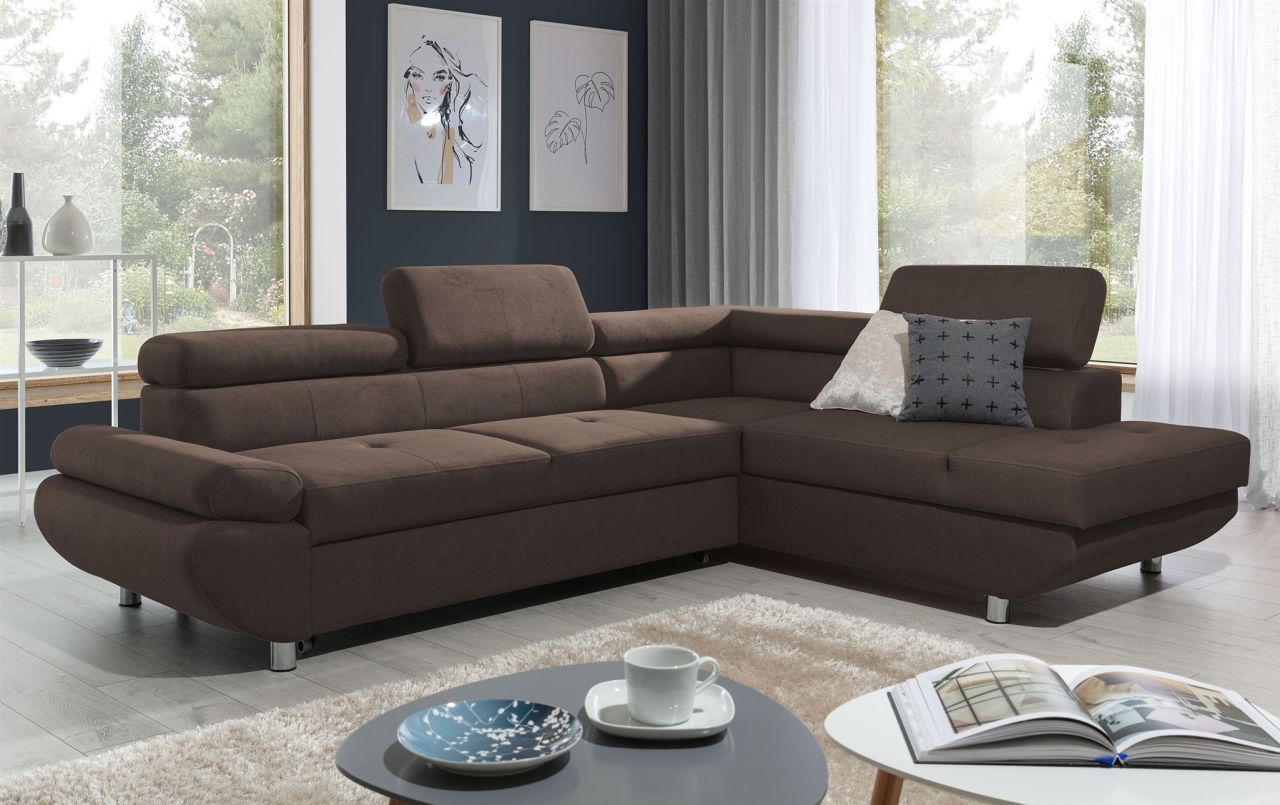 Ecksofa Sofa PANOS Stoff Esito Braun mit Schlaffunktion Ottomane Rechts Ecksofa Sofa PANOS Stoff Esito Braun mit Schlaffunktion Ottomane Rechts von Fun Möbel