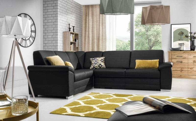 Ecksofa Sofa VINZENT Kunstleder Schwarz Ottomane Links von Fun Moebel