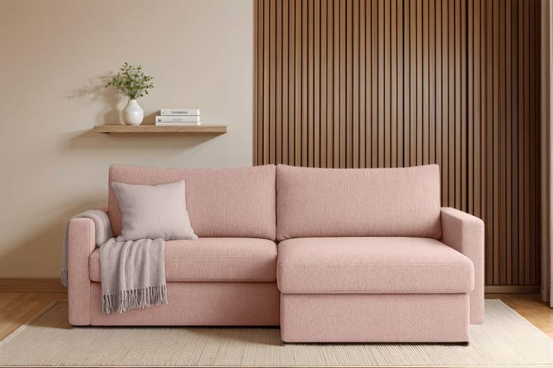 Ecksofa Sofa mit Schlaffunktion BENDIK Stoff Faro Rose Ottomane Rechts von Fun Möbel
