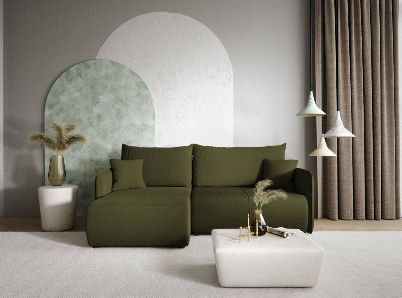 Ecksofa Sofa mit Schlaffunktion CALGARY Stoff Curio Grün Ottomane Links von Fun Möbel