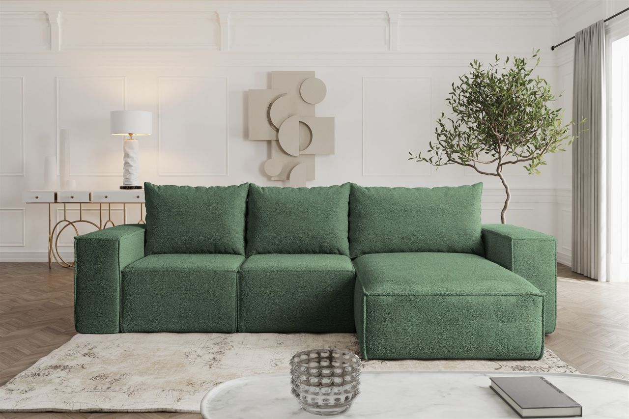 Ecksofa Sofa mit Schlaffunktion ESTELLE in Stoff Abriamo Grün Ottomane Rechts Ecksofa Sofa mit Schlaffunktion ESTELLE in Stoff Abriamo Grün Ottomane Rechts von Fun Möbel