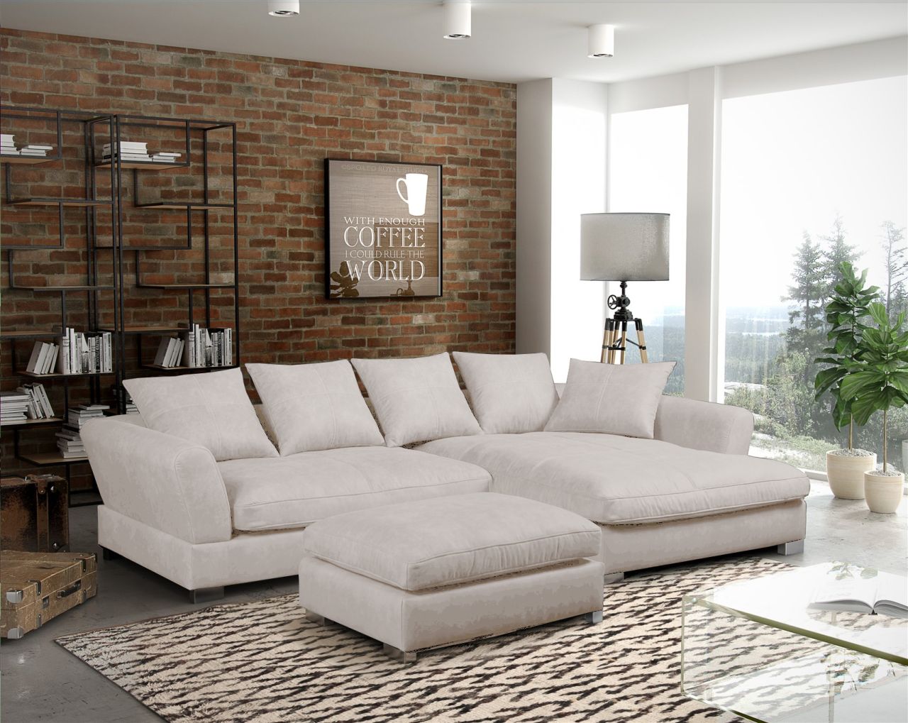 Ecksofa TIZIAN inkl. Polsterhocker in Stoff Salvador Beige Ottomane Rechts von Fun Möbel