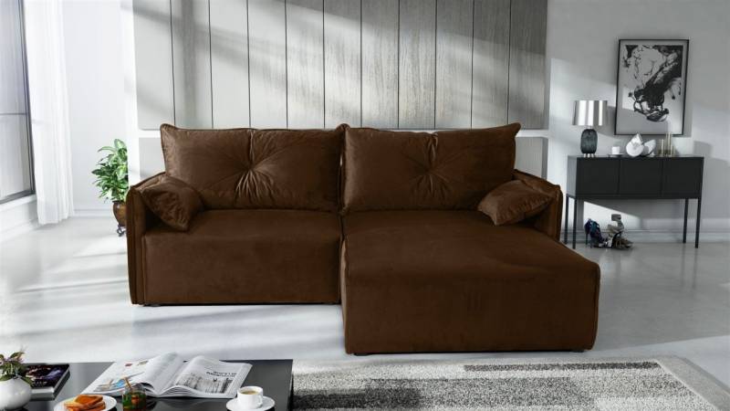 Ecksofa mit Schlaffunktion HUNTER XS in Stoff Royal Braun Ottomane Rechts von Fun Möbel