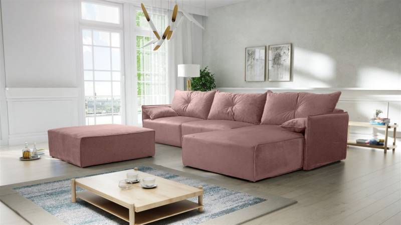 Ecksofa mit Schlaffunktion HUNTER in Royal Altrosa Ottomane Rechts inkl. Hocker von Fun Möbel