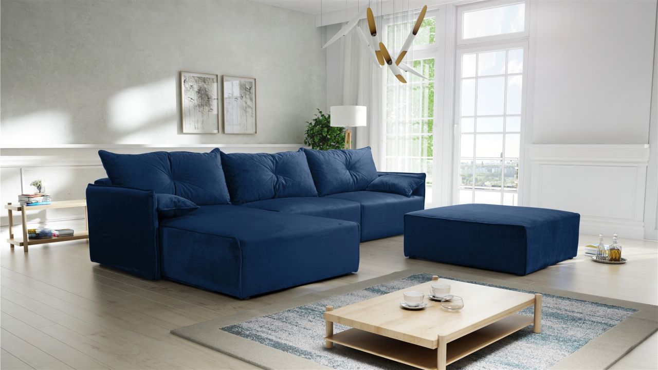 Ecksofa mit Schlaffunktion HUNTER in Royal Blau Ottomane Links inkl. Hocker Ecksofa mit Schlaffunktion HUNTER in Royal Blau Ottomane Links inkl. Hocker von Fun Möbel