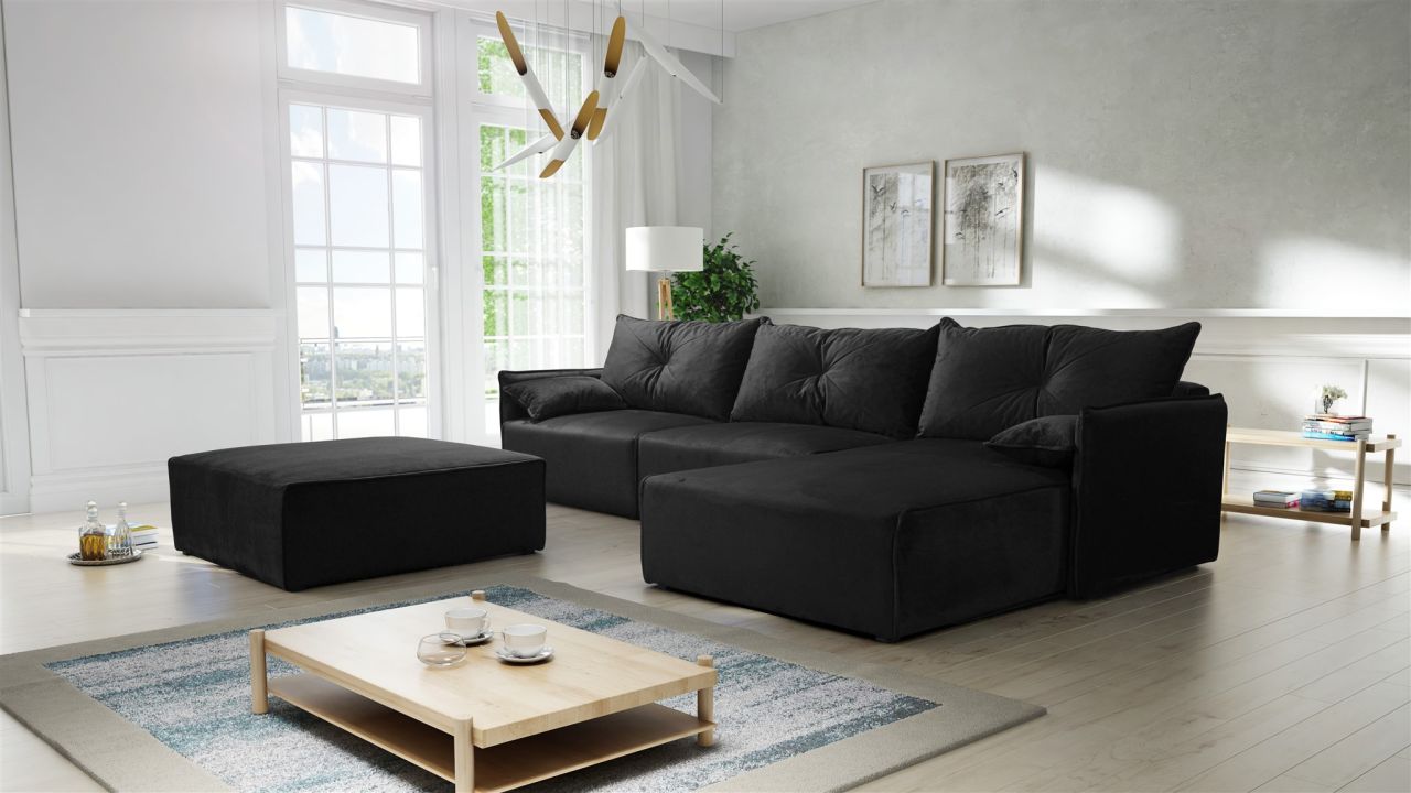 Ecksofa mit Schlaffunktion HUNTER in Royal Grafit Ottomane Rechts inkl. Hocker von Fun Möbel