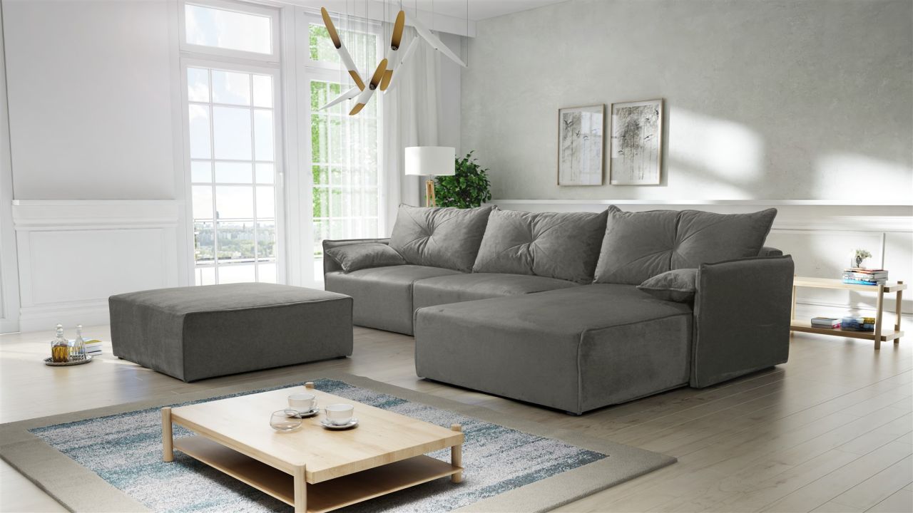 Ecksofa mit Schlaffunktion HUNTER in Royal Grau Ottomane Rechts inkl. Hocker Ecksofa mit Schlaffunktion HUNTER in Royal Grau Ottomane Rechts inkl. Hocker von Fun Möbel