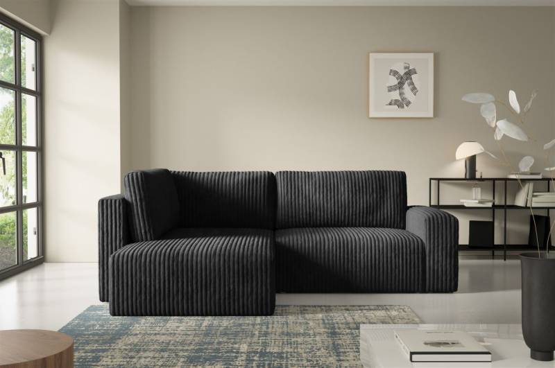 Ecksofa mit Schlaffunktion NATALIA XL in Stoff Tilia Schwarz Ottomane Links Ecksofa mit Schlaffunktion NATALIA XL in Stoff Tilia Schwarz Ottomane Links von Fun Möbel