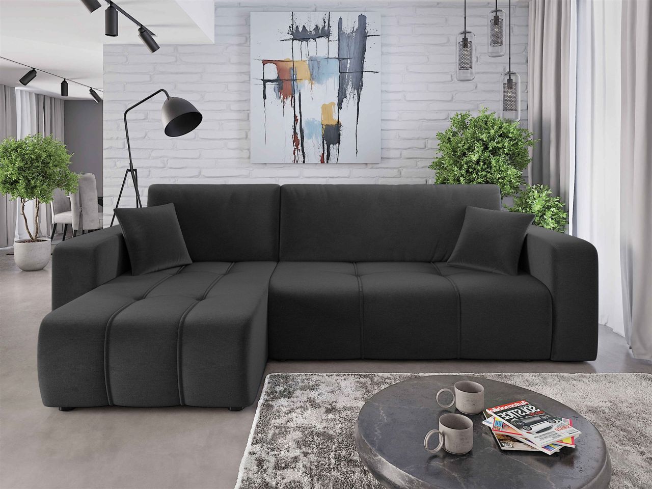 Ecksofa mit Schlaffunktion Sofa DAGNY in Stoff Kronos Dunkelgrau Ottomane Links Ecksofa mit Schlaffunktion Sofa DAGNY in Stoff Kronos Dunkelgrau Ottomane Links von Fun Möbel