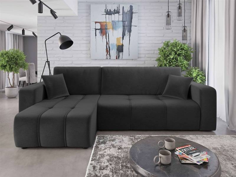Ecksofa mit Schlaffunktion Sofa DAGNY in Stoff Kronos Dunkelgrau Ottomane Links Ecksofa mit Schlaffunktion Sofa DAGNY in Stoff Kronos Dunkelgrau Ottomane Links von Fun Möbel