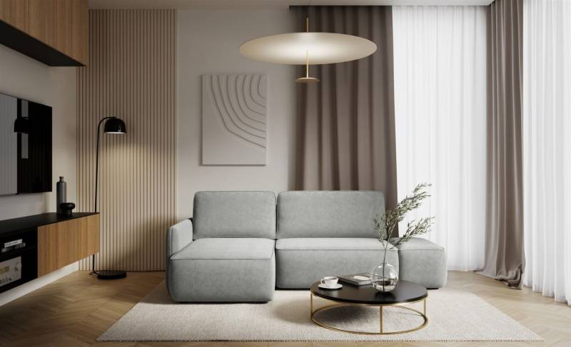 Ecksofa mit Schlaffunktion Sofa LUKA in Stoff Cremona Hellgrau Ottomane Links von Fun Möbel