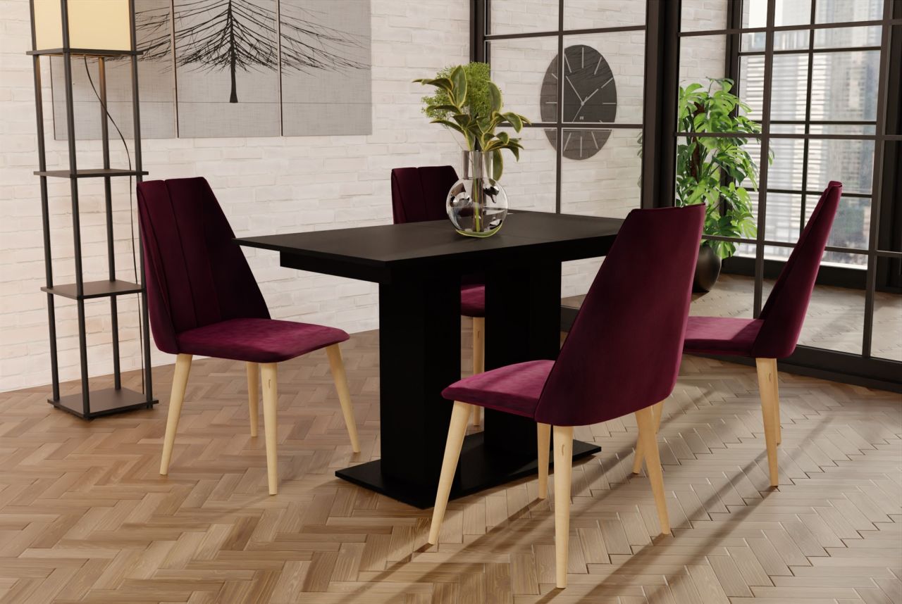 Essgruppe Schwarz matt-Tisch mit 4 Bordeauxrot CAROS Stühlen für Esszimmer, K... von Fun Moebel