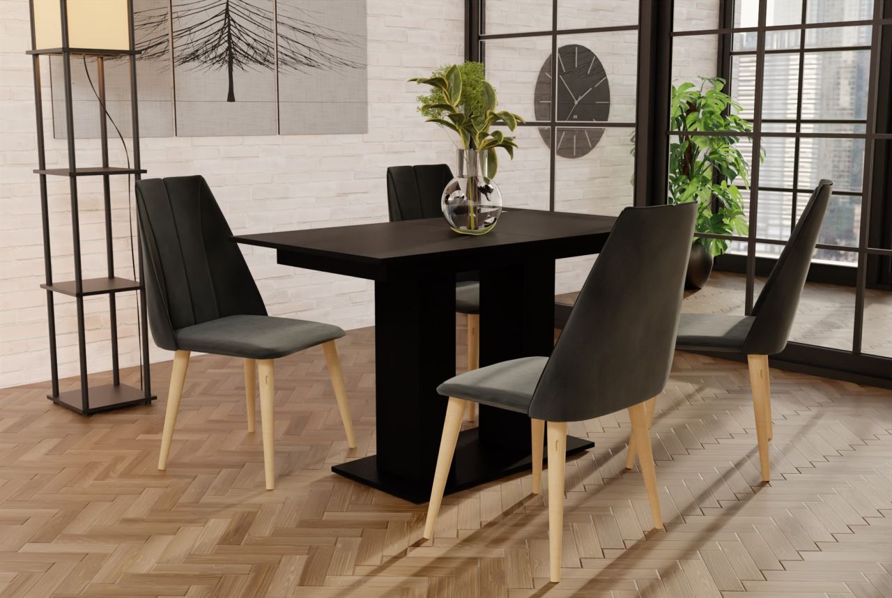 Essgruppe Schwarz matt-Tisch mit 4 Dunkelgrau CAROS Stühlen für Esszimmer, Küche von Fun Moebel