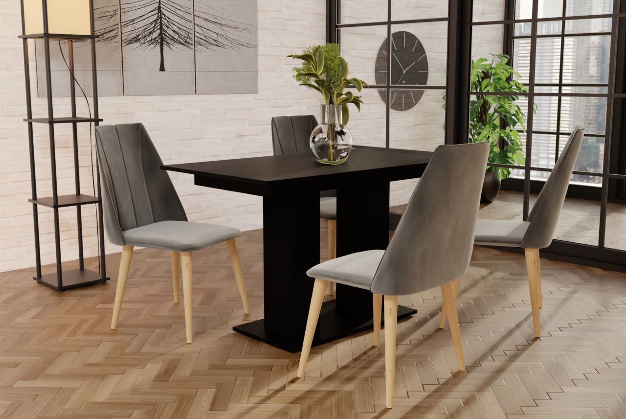 Essgruppe Schwarz matt-Tisch mit 4 Grau CAROS Stühlen für Esszimmer, Küche von Fun Moebel