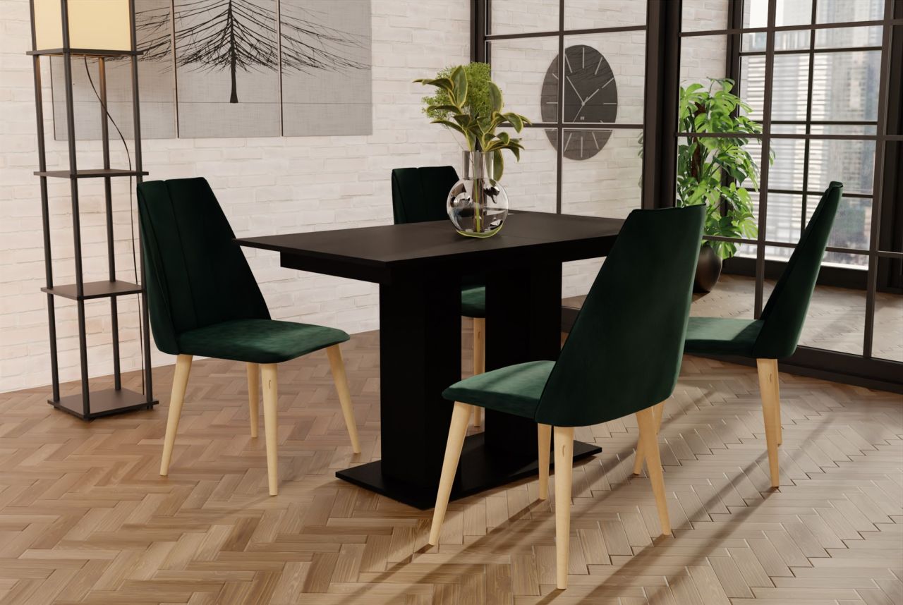 Essgruppe Schwarz matt-Tisch mit 4 Grün CAROS Stühlen für Esszimmer, Küche von Fun Moebel