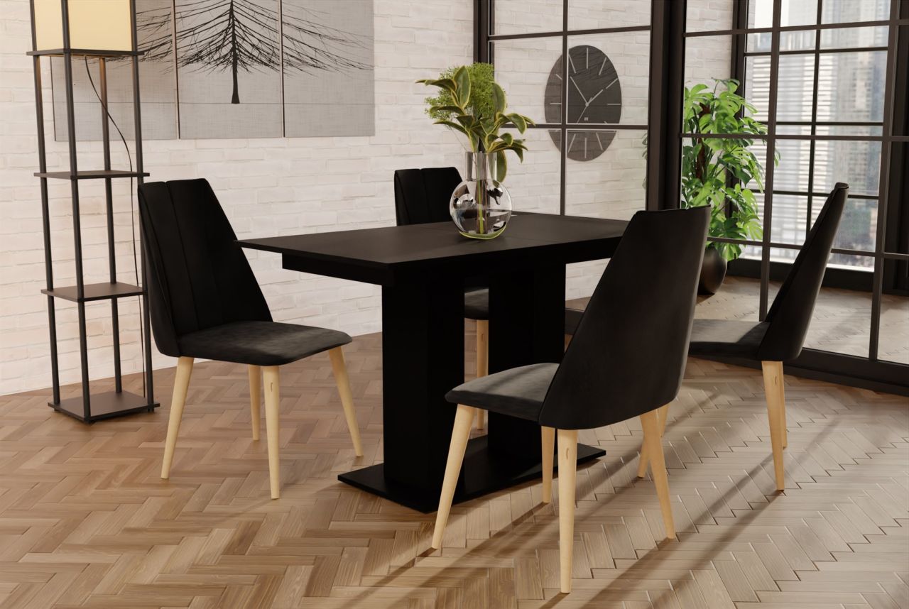 Essgruppe Schwarz matt-Tisch mit 4 Schwarz CAROS Stühlen für Esszimmer, Küche von Fun Moebel