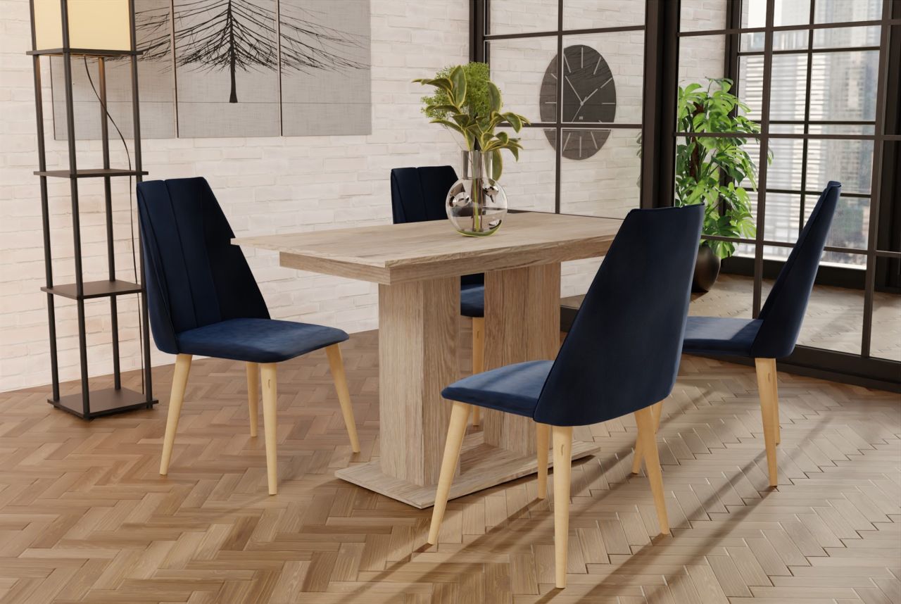 Essgruppe Sonoma matt-Tisch mit 4 Dunkelblau CAROS Stühlen für Esszimmer, Küche von Fun Moebel