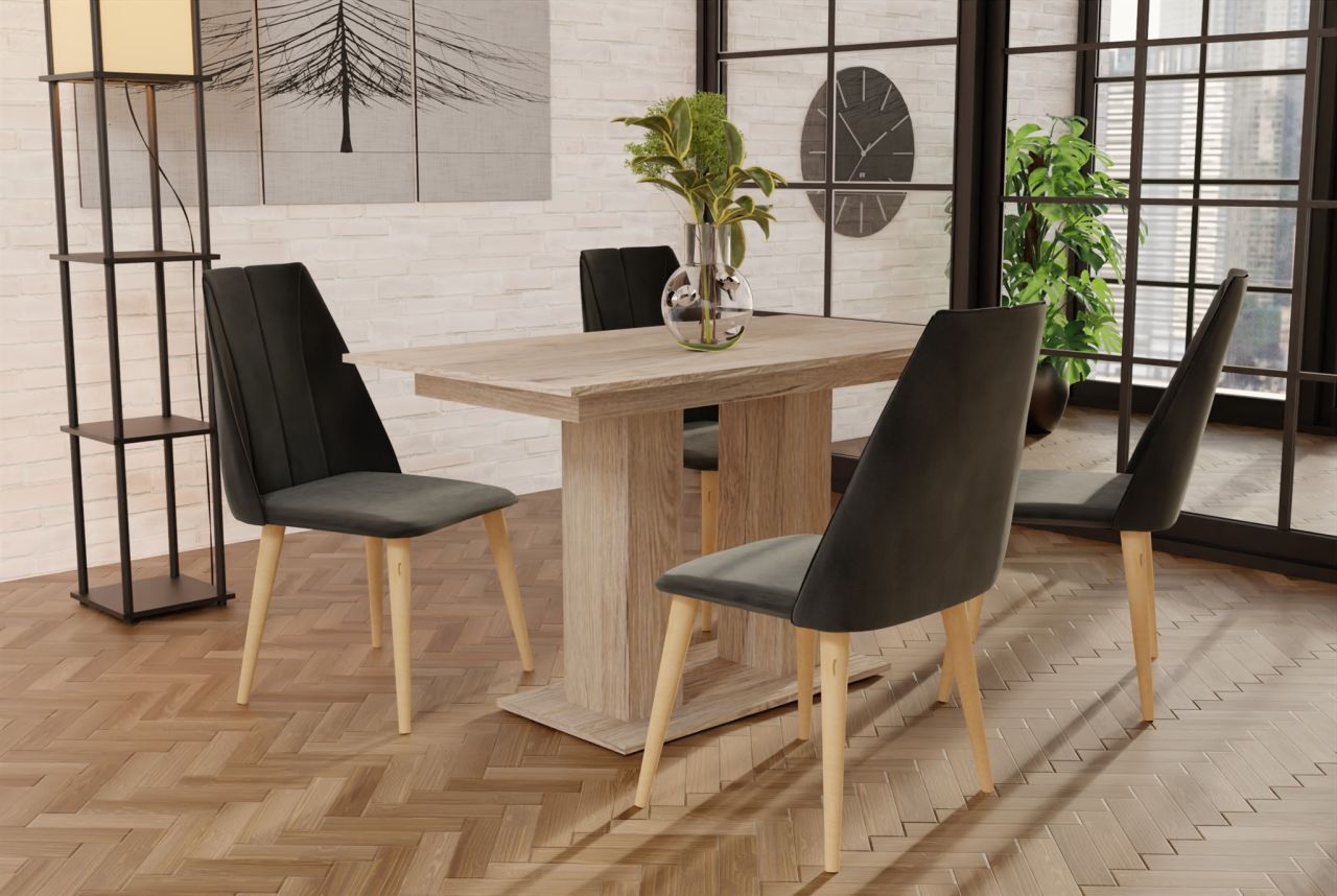 Essgruppe Sonoma matt-Tisch mit 4 Dunkelgrau CAROS Stühlen für Esszimmer, Küche von Fun Moebel