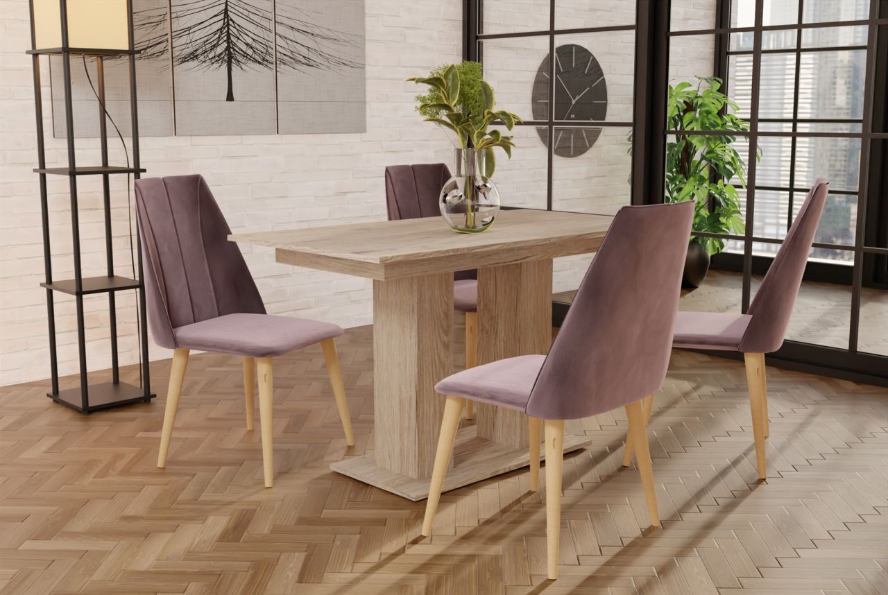 Essgruppe Sonoma matt-Tisch mit 4 Flieder CAROS Stühlen für Esszimmer, Küche von Fun Moebel