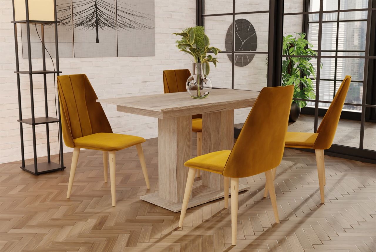Essgruppe Sonoma matt-Tisch mit 4 Gelb CAROS Stühlen für Esszimmer, Küche von Fun Moebel
