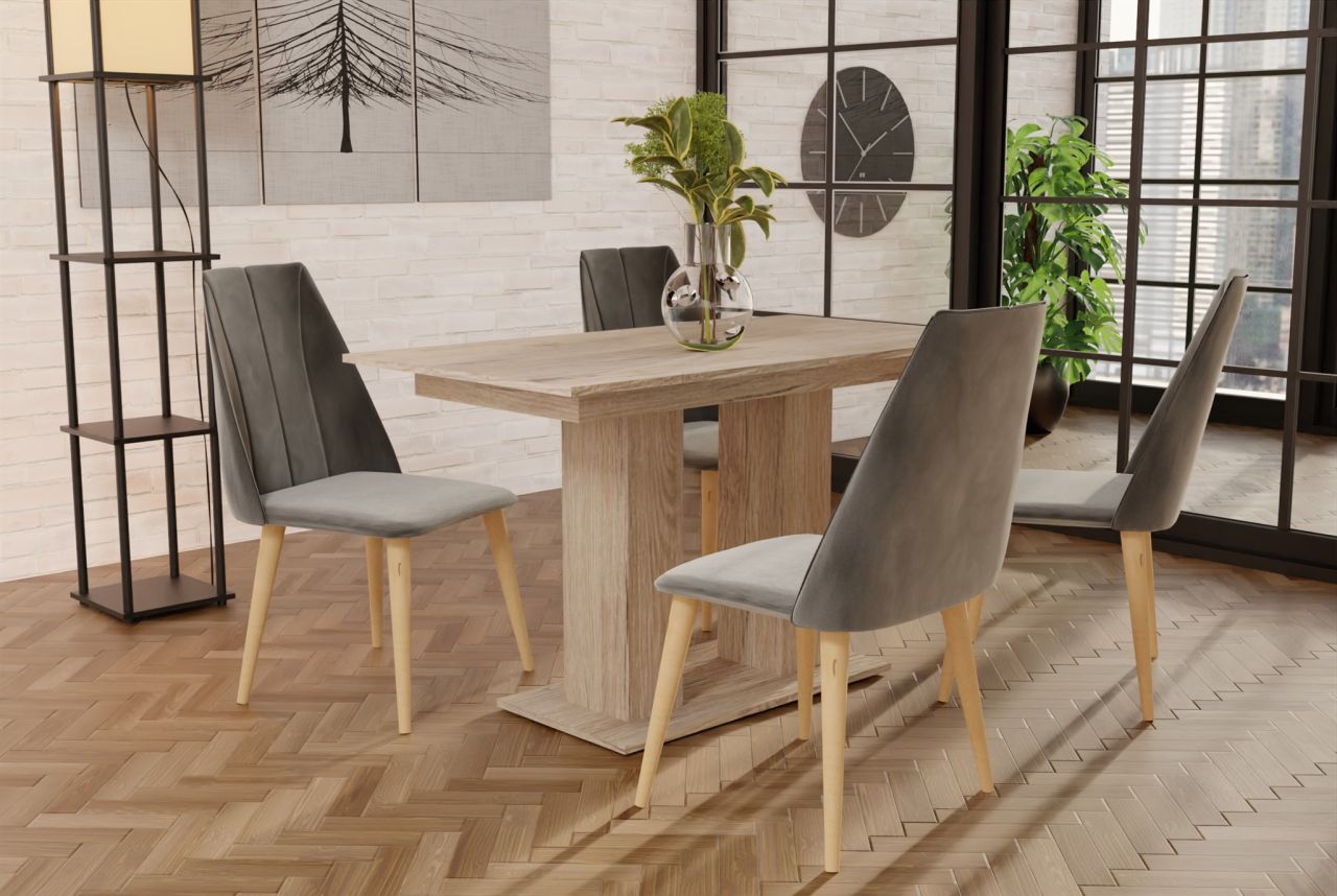 Essgruppe Sonoma matt-Tisch mit 4 Grau CAROS Stühlen für Esszimmer, Küche von Fun Moebel
