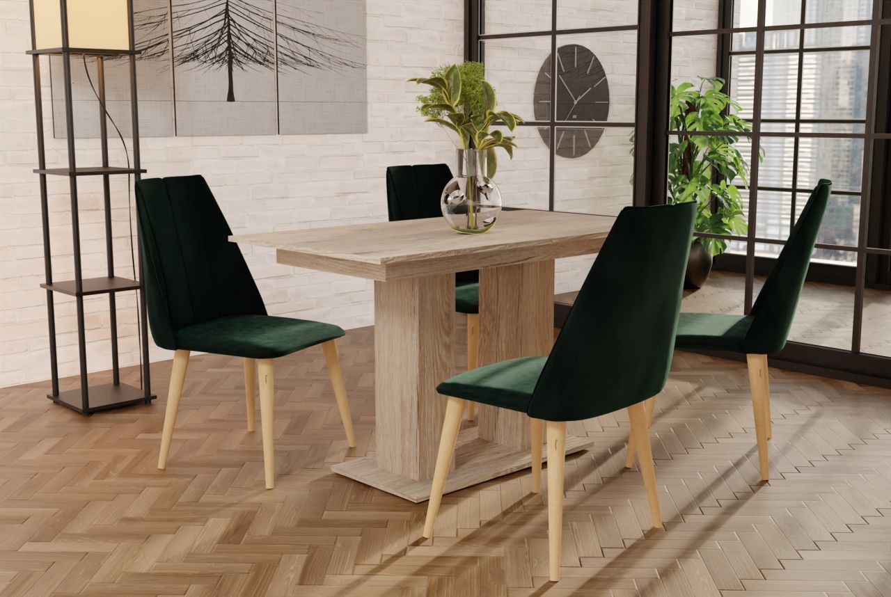 Essgruppe Sonoma matt-Tisch mit 4 Grün CAROS Stühlen für Esszimmer, Küche von Fun Moebel