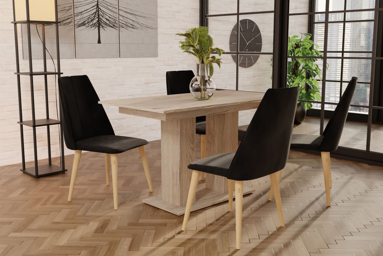Essgruppe Sonoma matt-Tisch mit 4 Schwarz CAROS Stühlen für Esszimmer, Küche von Fun Moebel