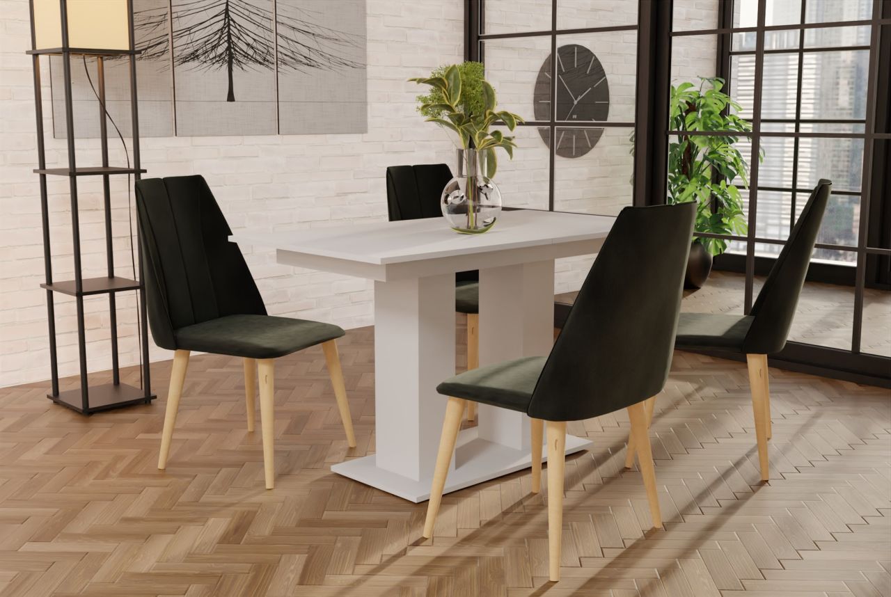 Essgruppe Weiss matt-Tisch mit 4 Braun CAROS Stühlen für Esszimmer oder Küche von Fun Moebel